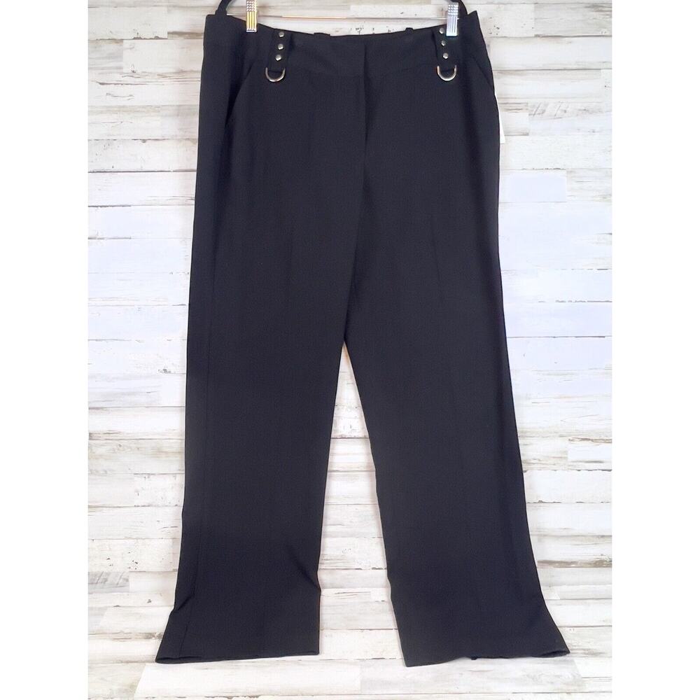 New Directions 16 Womens Black Flat Front Stretch Dress Pants Metal Detail NWT